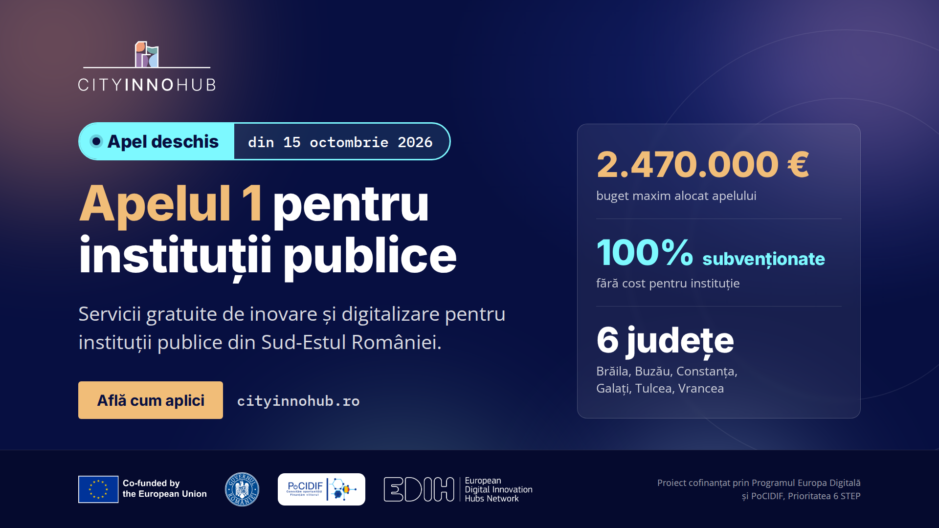 CiTyInnoHub 2.0 lansează primul apel pentru instituțiile publice din Sud-Est